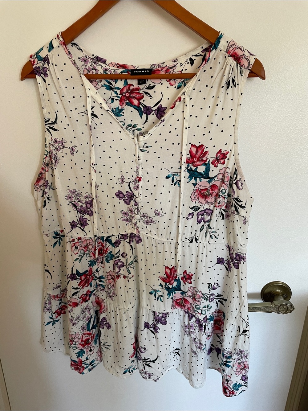 torrid Cream Floral & Polka Dot Sleeveless Tiered Camisole